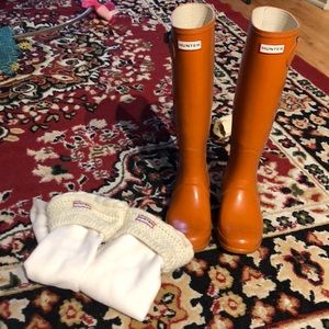Tall Hunter rain boots with fleece hunter socks
